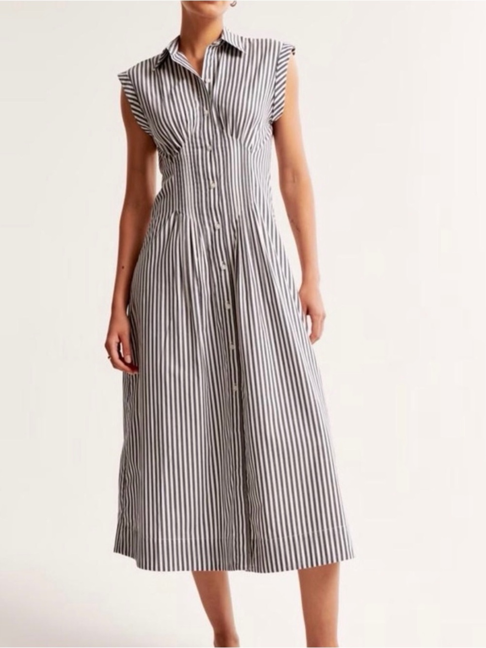 Abercrombie & Fitch Blue and White Striped Midi Shirt Dress.  Size LP